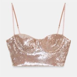 Zara Sequin Crop Top with Spaghetti Straps